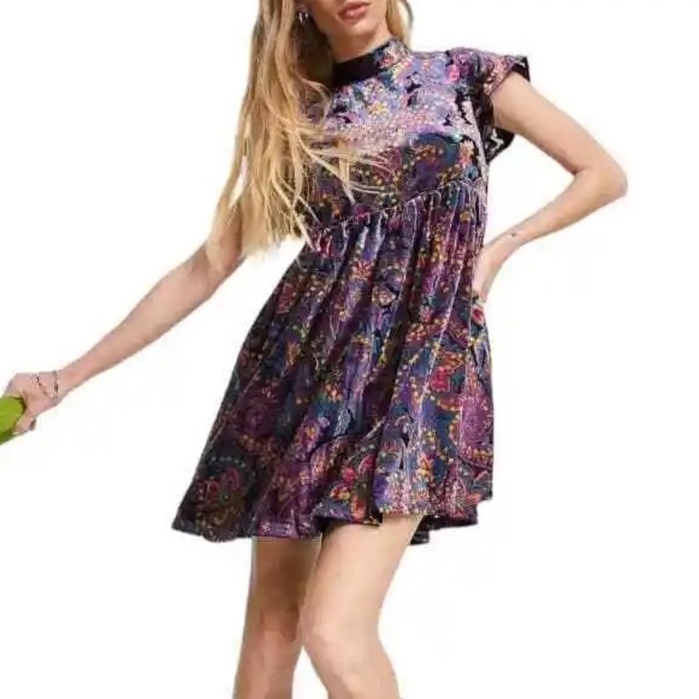 Free people colorful velvet mini dress - Picture 4 of 4